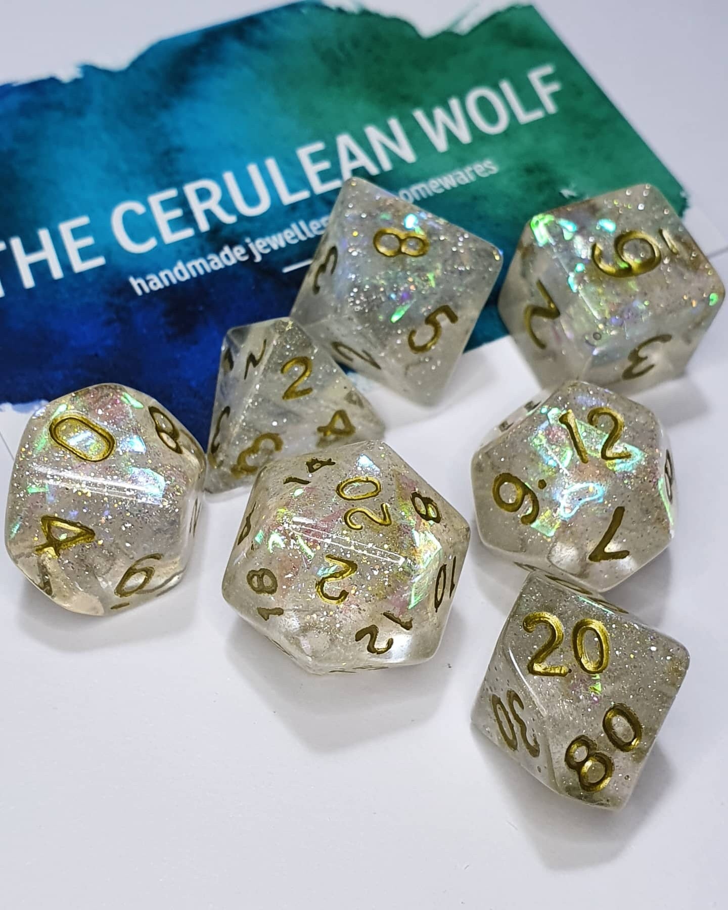 7 Holographic DND Dice - The Cerulean Wolf