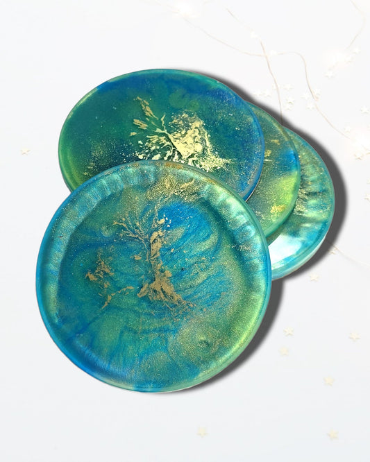 Blue Green and Gold Coasters - The Cerulean Wolf