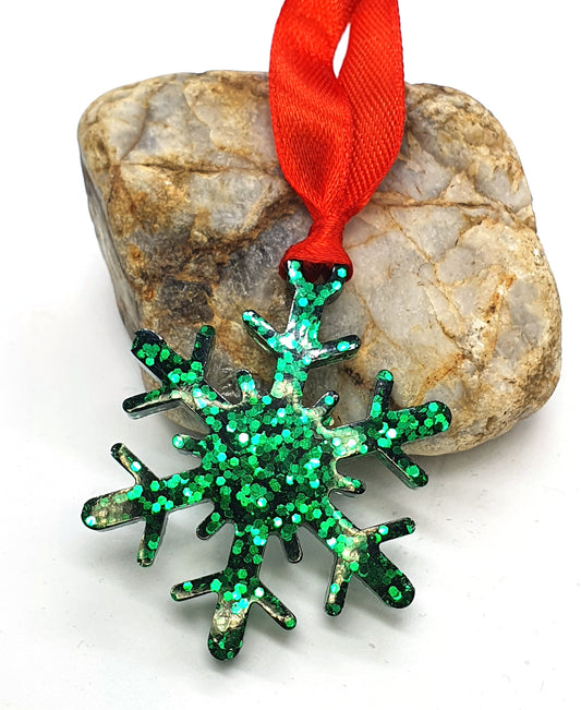 Green Snowflake Tree Decoration - The Cerulean Wolf